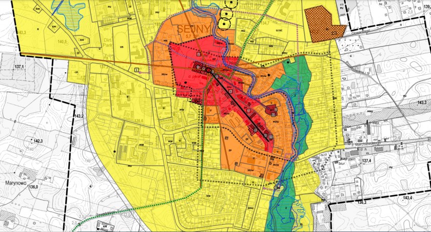 Zdjęcie fragmentu mapy stanowiącej element studium kierunków zagospodarowania