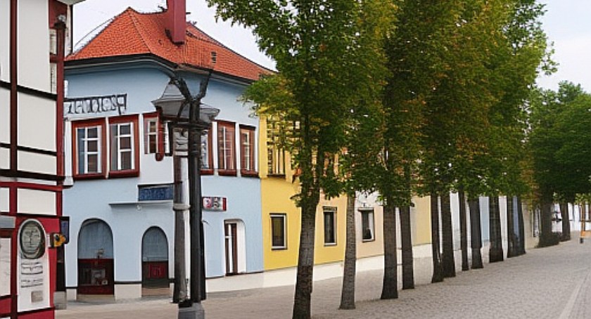 Zdjęcie obrazu ulicy Piłsudskiego w Sejnach, stworzonego przez AI 