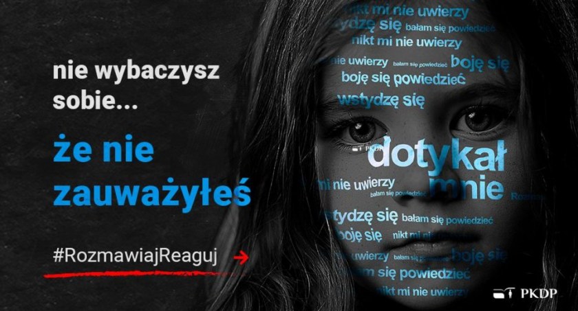 Zdjęcie twarzy dziewczynki z naświetlonymi hasłami na temat emocji skrzywdzonego dziecka
