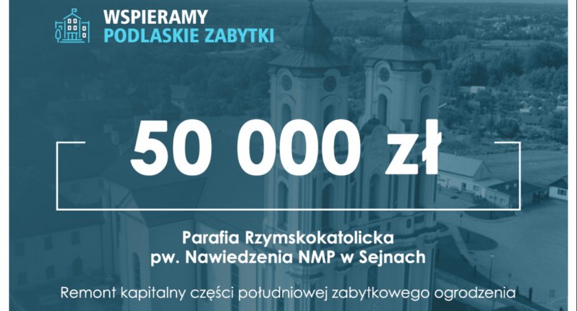 Zdjęcie infografiki Urzędu Marszałkowskiego z kwotą dotacji dla parafii